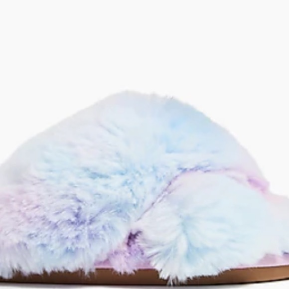 J Crew Comfy Cozy Cotton Candy Fluff Crisscross Tie Dye Printed Slippers Shoes - Picture 3 of 6